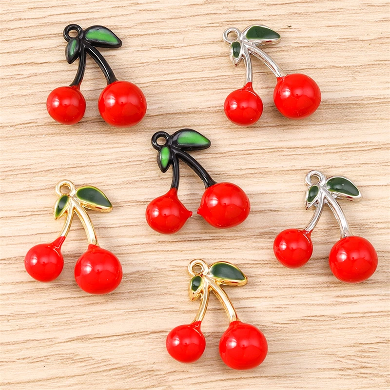 5 Stück 15x17mm Niedliche Emaille-Obst-Kirsch-Anhänger für Schmuckherstellung, Halsketten, Ohrringe, Armbänder, DIY-Handarbeiten, Geschenke – Detail 6