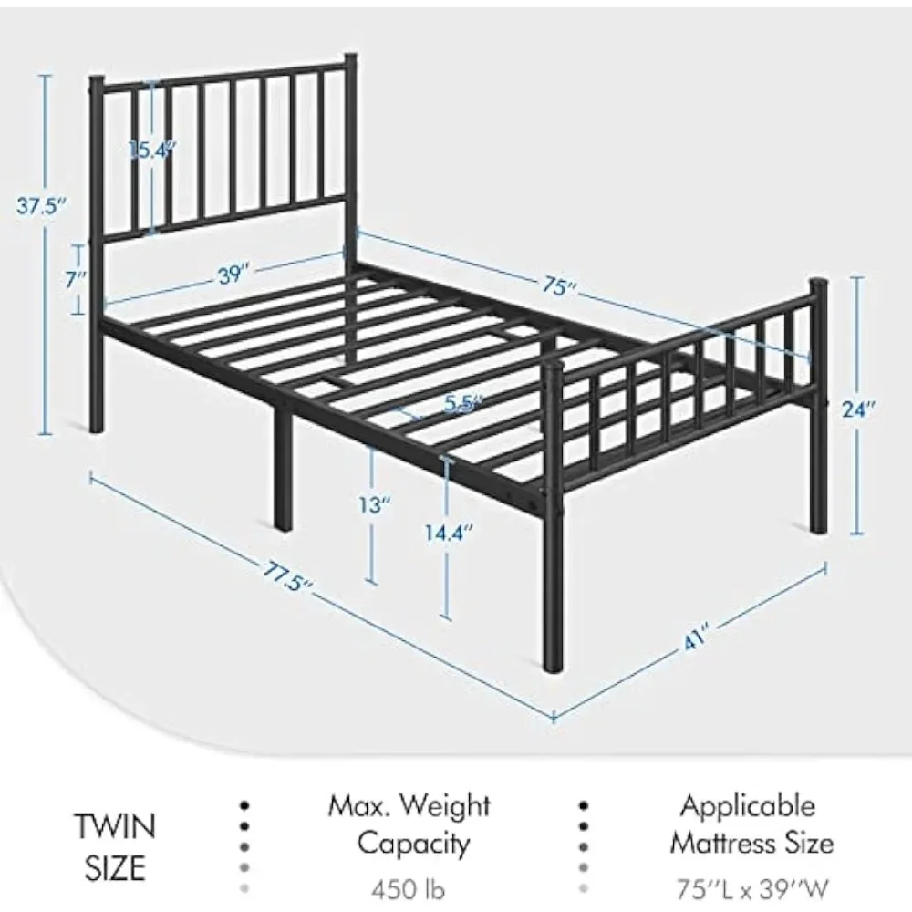Bed Frame Metal Platform Bed Frame Mattress Foundation with Spindle Headboard & Footboard/No Box Spring Need
