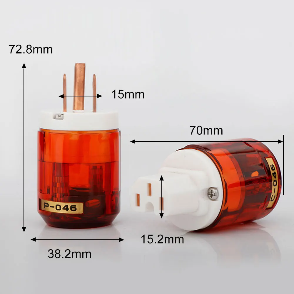 Paar US-Netzstecker aus reinem Rotkupfer + IEC-Anschlussserie für Netzkabel mit weißem Stecker – Detail 1