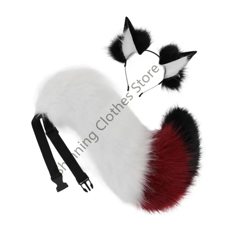 m68a 여우 귀와 꼬리 세트 폴스 여우와 머리 밴드 늑대 여우와 머리 밴드 테일 할로윈 동물 코스프레 의상 의상