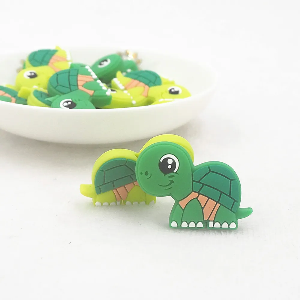 Chenkai 10pcs Silicone Turtle Shaped Beads Baby Animal Beads BPA Free Infant Chewable Dummy Necklace Pacifier Toy Accessories