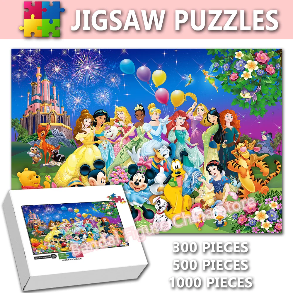 Disney Family Party Cartoon Kids Intelligence Jigsaw Puzzle Disney Princess Portrait Print Puzzle Nursery Decor Toys Gifts