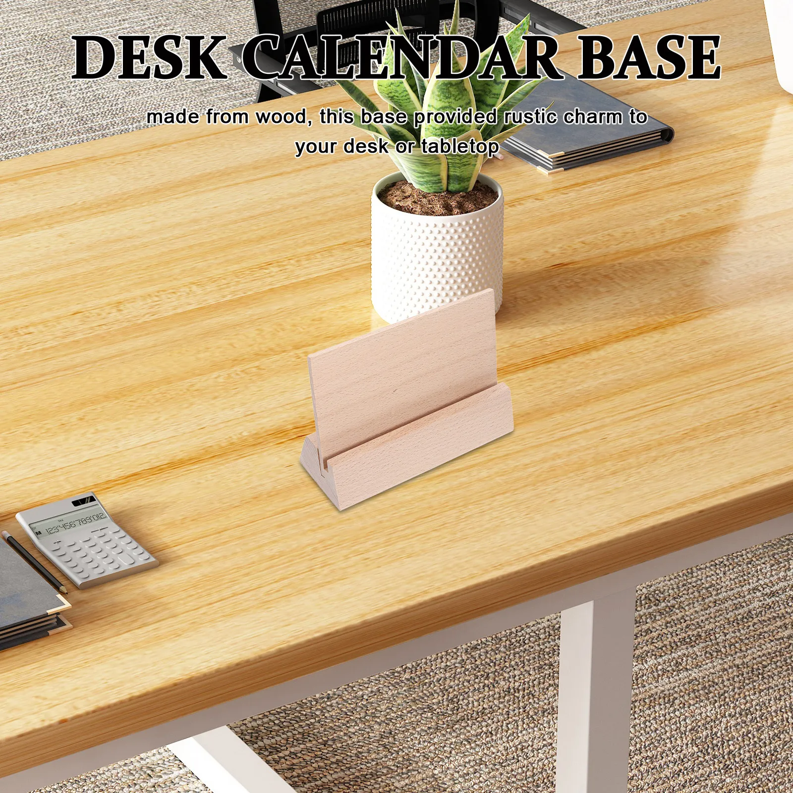 Desktop Wooden Calendar Base Card Display Stand 7Mm Slot Holds Up to 14 Pages Rustic Tabletop Organizer for Notes Photos