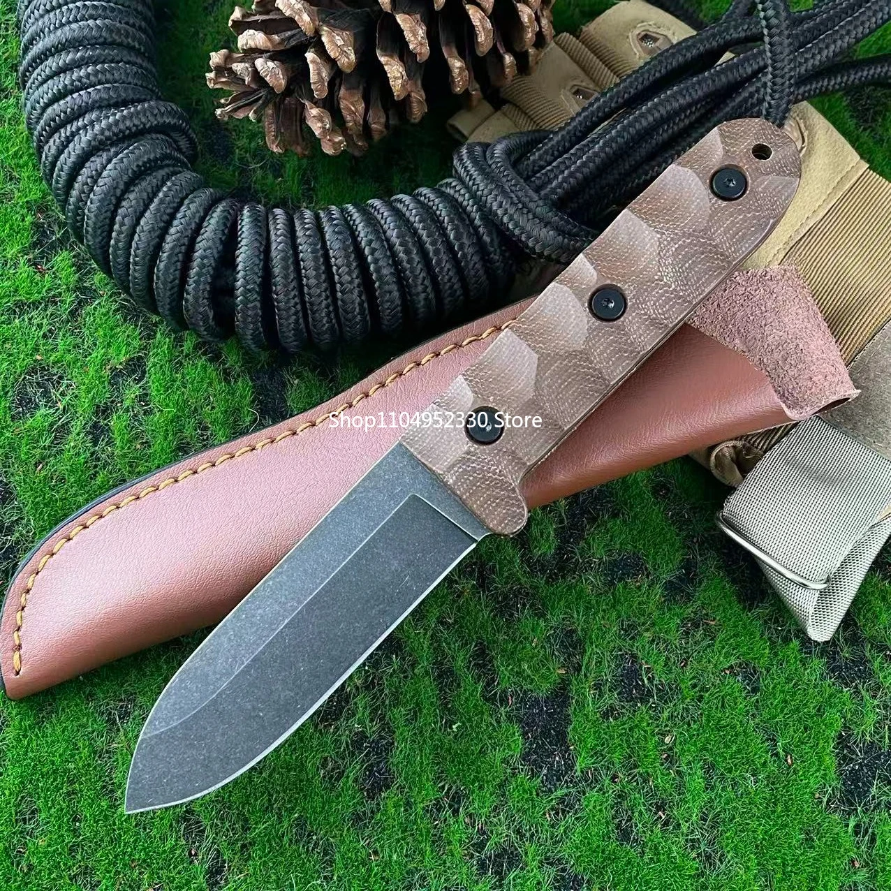 Cuchillo Recto Multiusos PR4 para Exteriores con Funda, Cuchillo Fijo para Escalada, Montañismo, Senderismo, Utilidades, Multiherramientas EDC