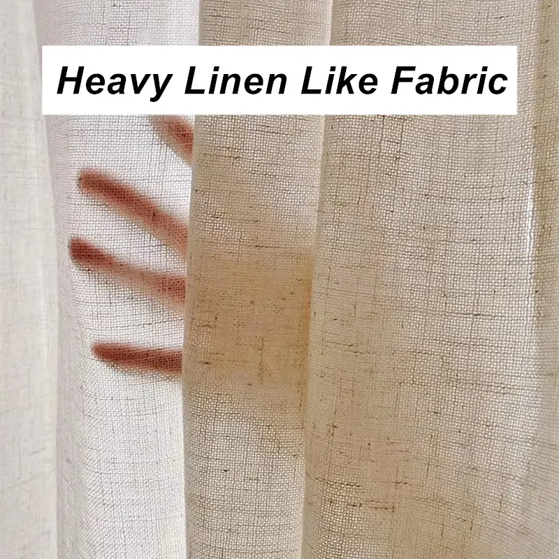 Rideaux transparents en lin naturel beige moderne, comme du tulle, salon, chambre à coucher, plis de fenêtre en S, taille personnalisée