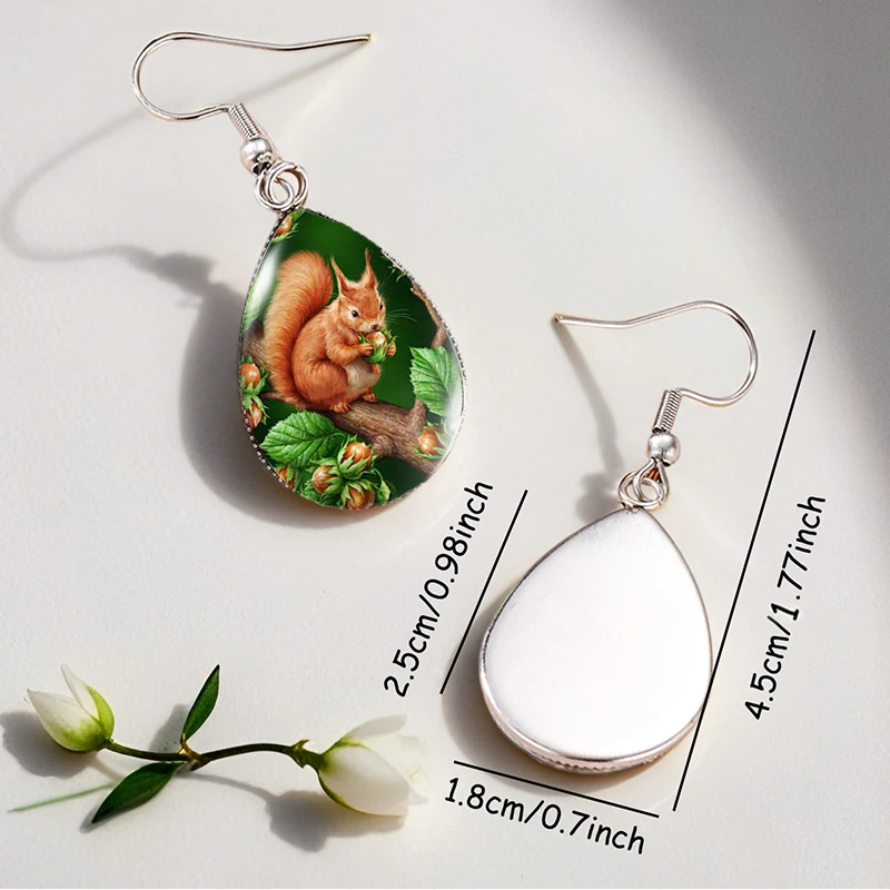 New Fashion Cute Autumn Squirrel Loves pinecone picture Tear Drop Dangles Handmade Jewelry Fish Hook Earrings