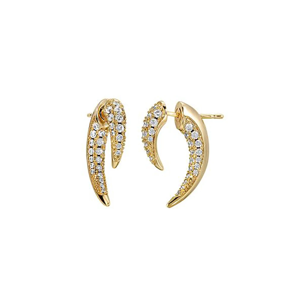 CRMYA Unique Gold Silver Colors Cubic Zirconia CZ Tusk Ear Jacket Stud Earrings For Women Pave Double Spike Earring Jewelry