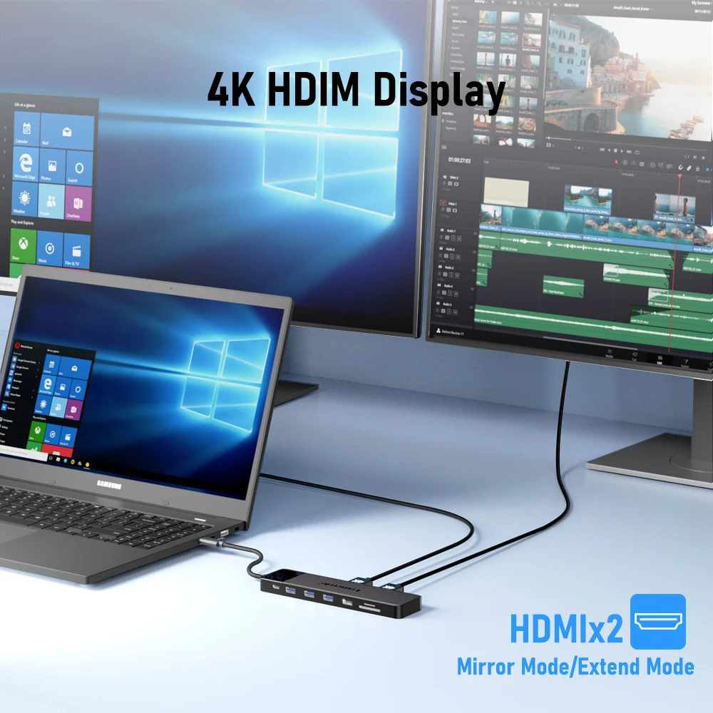Lemorele Dual HDMI USB Hub Type C Hub 4K HDMI Adapter 13 in 1 Splitter VGA USB 3.0 PD100W Dock for MacBook Pro Air M2 USB C HUB