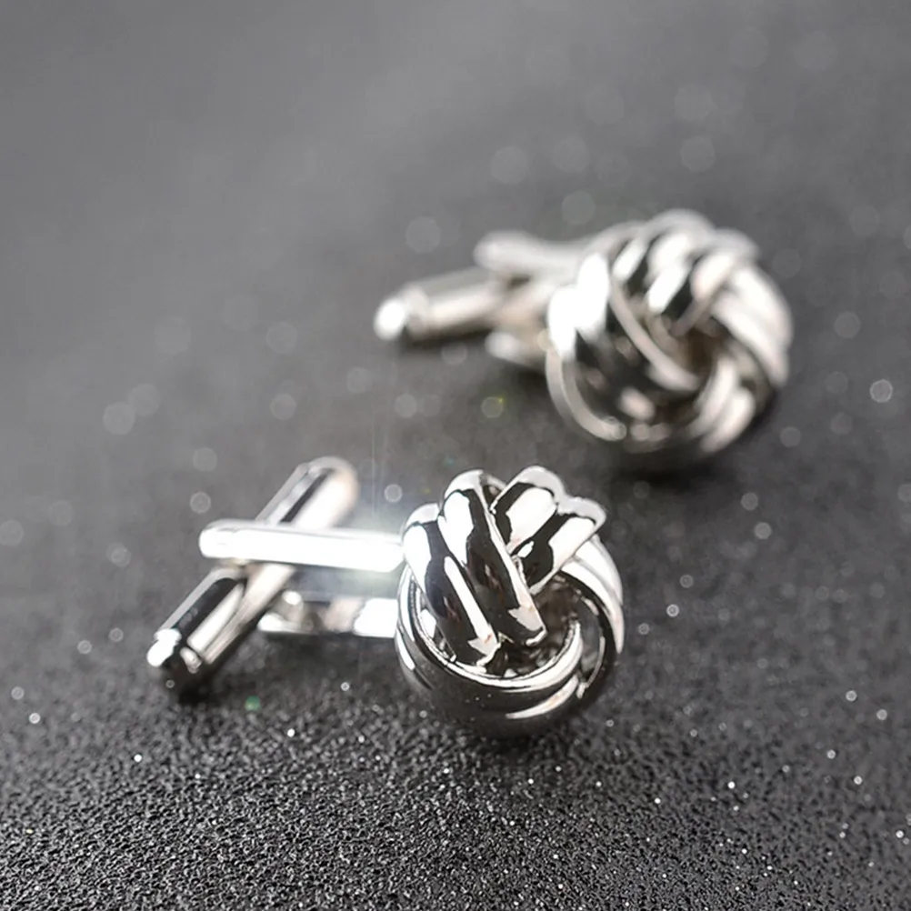 1Pair Knot Cufflinks Silver Men's Premium Alloy Cuff Links Elegant Shirt Accessory Calm Steadiness Meeting