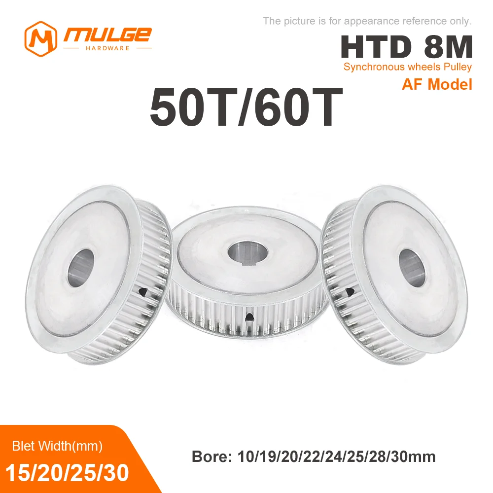 HTD 8M-AF 50T/60Tooth Timing Pulley Synchronus Pulley Round Bore Keyway Bore 10/19-30mm For Width 15/20/25/30mm 8M Timing Belt