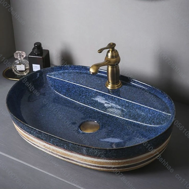 خمر السيراميك سفينة بالوعة البيضاوي الحمام الفن حوض فوق مكافحة غسل السلطانية السيراميك بالوعة الحمام كونترتوب حوض الفني #6