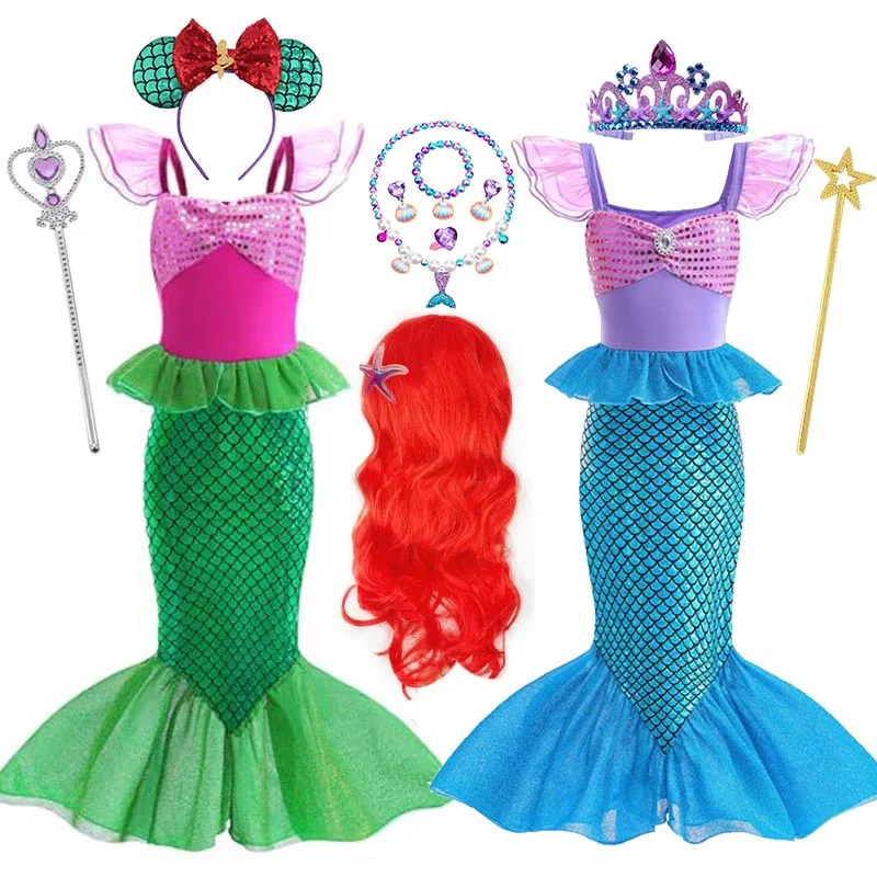 Movie Ariel Princess Little Mermaid Dress for Girl Charm Cosplay Costume Kids Birthday Party Halloween Disguise Dress Up Clothes