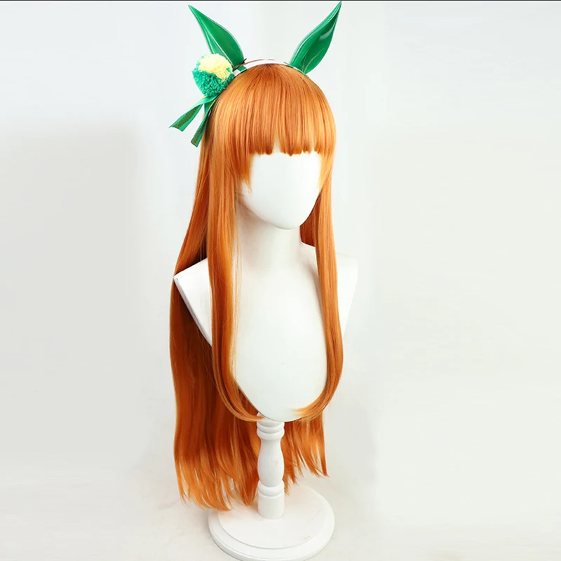 Anime Uma Musume Pretty Derby Silence Suzuka Cosplay Wig Headwear and Tail Carnival Halloween Party Role Play Orange Long Hair