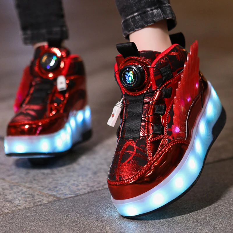 Children\'s Casual Shoes LED Light Casual Walking Training Shoes USB Charging Luxury Design Roller Skating Shoes Boy Girl