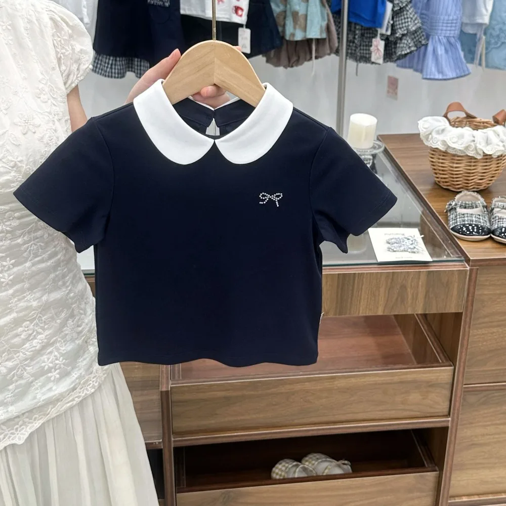 2026 New Girls 2PCS Outfit, Sweet Bow Doll Collar Short Sleeve Matching Suit for Kids for 80-140cm