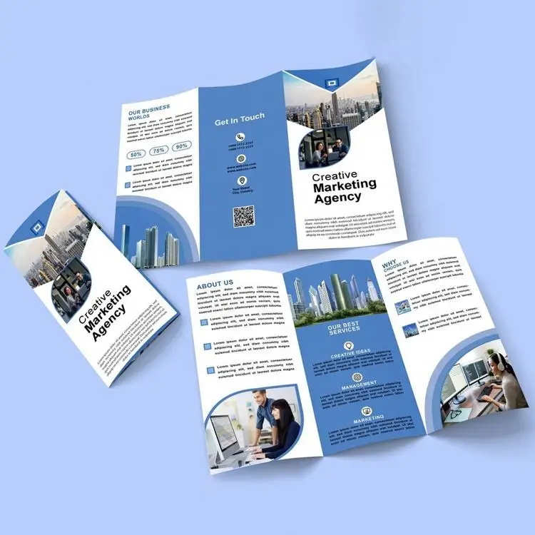 A3 A4 Art Paper Custom Flyer Brochure Full Color Printing Free Design Commercial Advertising Wholesale Service