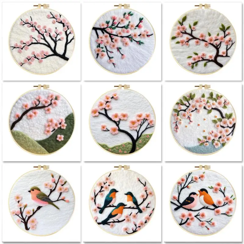 

GATYZTORY Needle Felting Painting plum blossom With Frame Kit For Beginner Handmade Wool Felt Home Decor For Adults DIY Craft