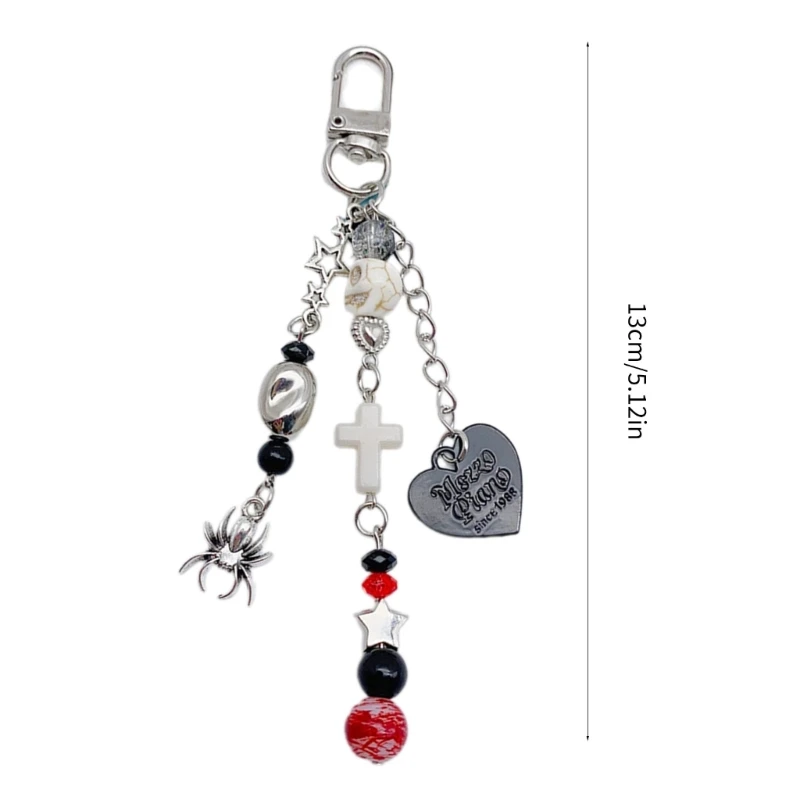 Skeleton Heart Pendant Keychain Mysterious Gothic Beaded Keyring Ornament Stylish Key Chain Bag Charm Ornament image 6