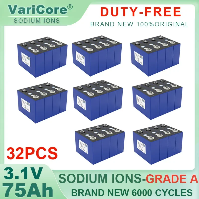 32pcs 3.1V 75Ah Sodium-Ion battery 2.9V 20c discharge DIY 4s 12v Motorcycle Electric Car travel Solar inverter Grade A Duty-free