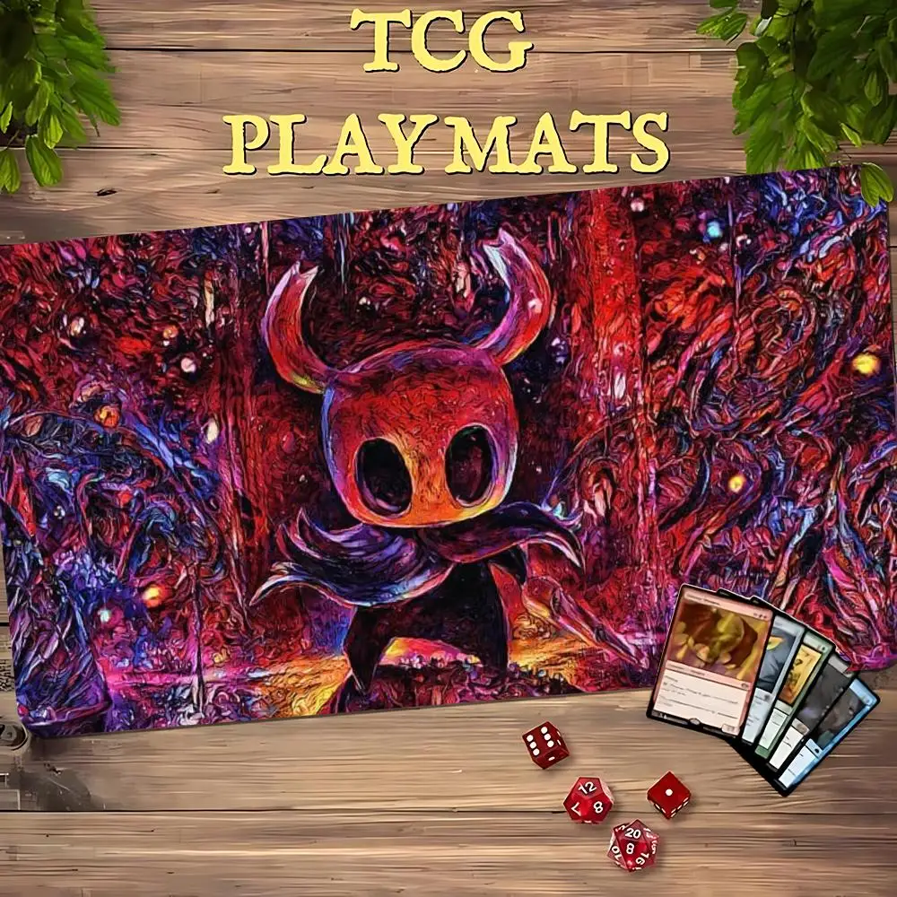 Hollow Ghost Knight TCG Playmat 35X60CM Neon Cosmic Graffiti Scene Card Battle Mat Non‑Slip Durable Stitched Edge Playmat