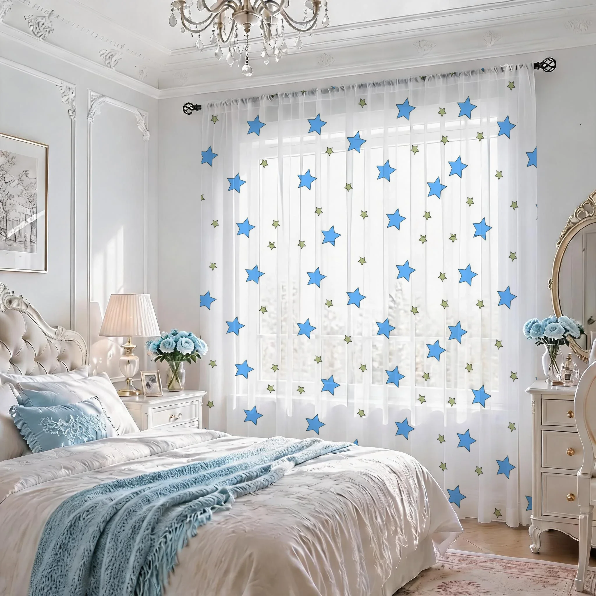 Blue Star Modern Gradient Sheer Curtain, Good Quality Light ReducingLuxuriousPrivacy Voile for Living/Bedroom/Kids Room,Day Gift - view 5