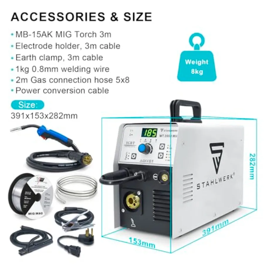 ماكينة لحام 185A 3in1 MIG للمشروعات الصناعية واليدوية: تدعم Flux Core MIG Lift TIG ولحام عصا بجهد مزدوج 110 فولت