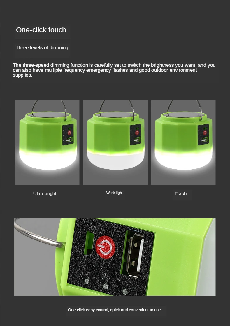 Portable LED Rechargeable Light Lantern with Solar Panel DC Mobile Phone Charger ABS Emergency Lamp Hanging Design