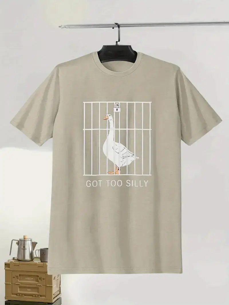 تي شيرت لطيف بطبعة عنصر البط فضفاض كاجوال ومريح 100% من القطن الخالص بأكمام قصيرة لكل من الرجال والنساء