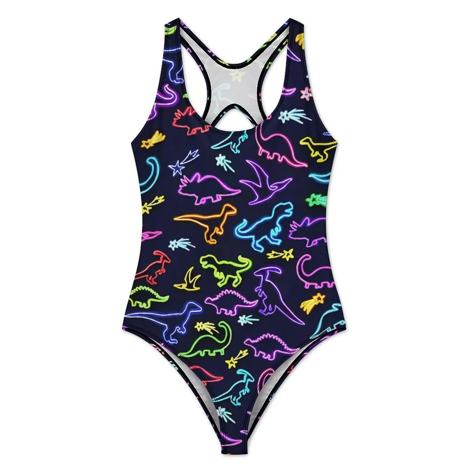 Neon Dinosaurs Swimsuit Color Animal Print Push Up Swimwear One Piece Sport Bathing Suit Bodysuit Sexy Custom Beach Outfits