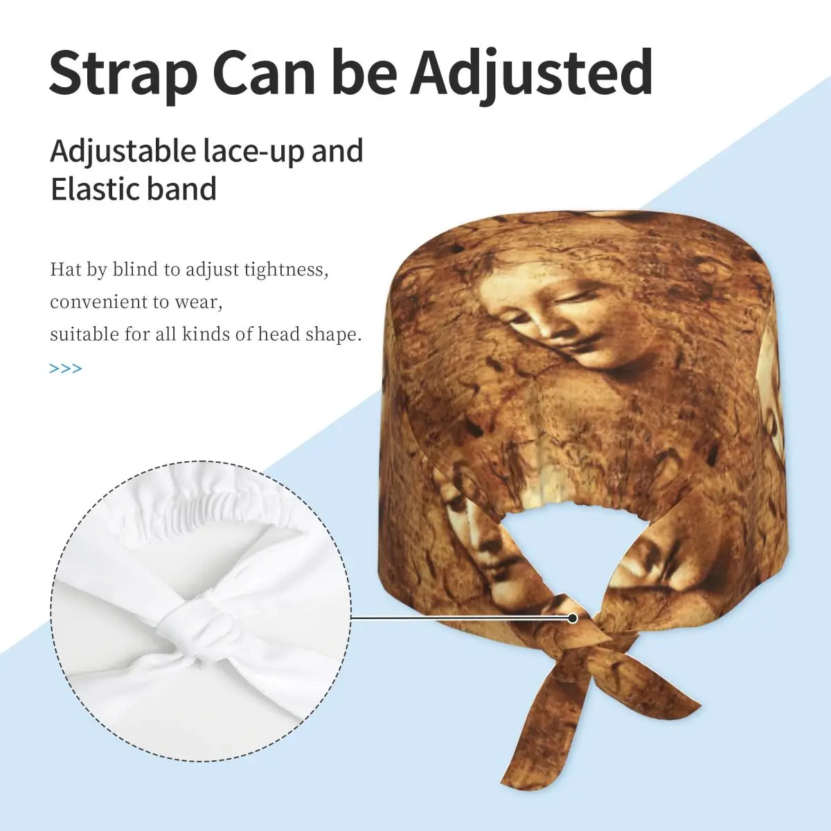 Leonardo Da Vinci La Scapigliata Scrub Hat Doctor Working Surgical Cap Men Women Adjustable Nursing Caps for Dentist