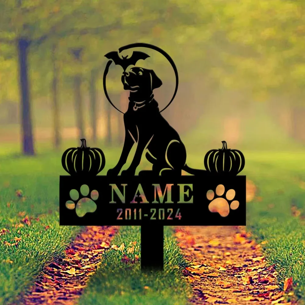 Expertly Crafted Custom Halloween Personalized Dog Memorial Sign with Metal Stake Ideal as Pet Grave Marker for Labrador Lovers