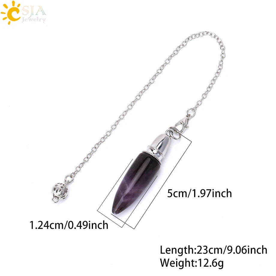 Natural Stone Pencil Point Pendulum Crystal Pendant Pendulum for Dowsing Divination Amethyst Pink Clear Quartz Opal Pendulo H127