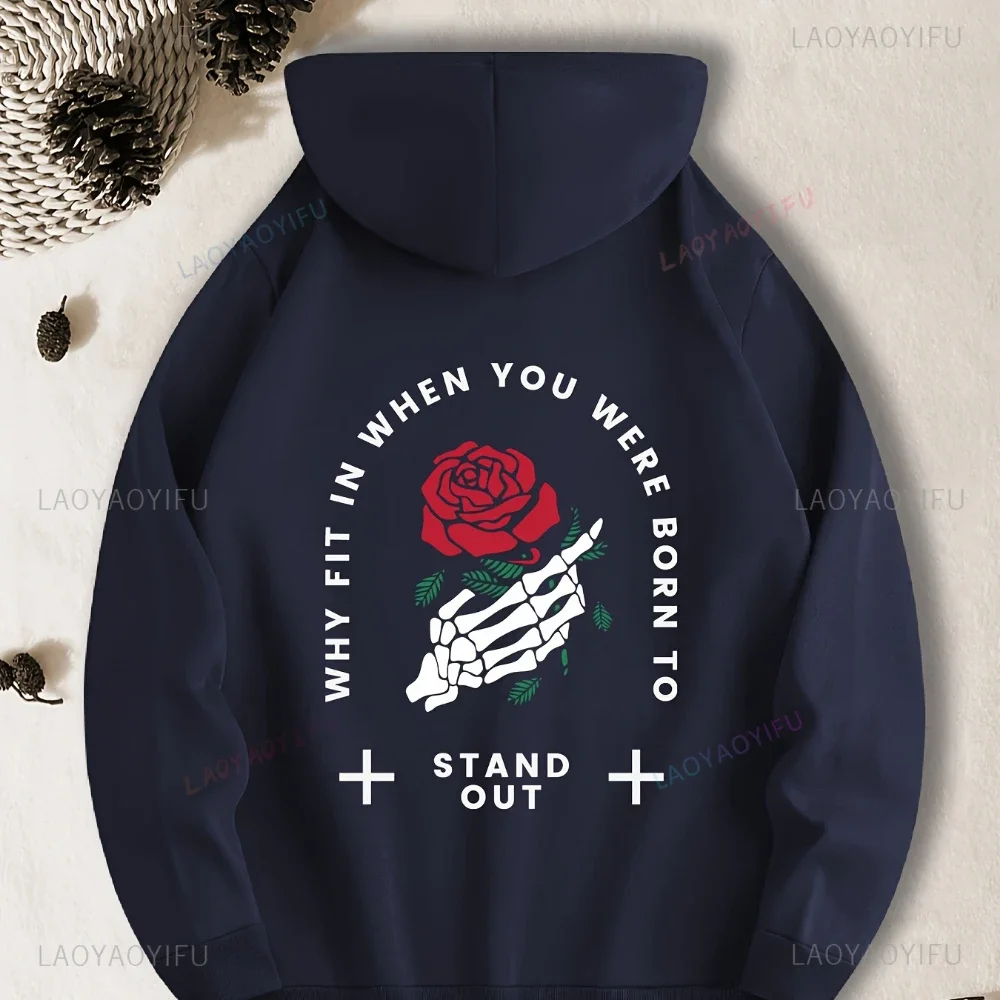 Skull Hand Holding Rose Printed Active Hoodies Leisure Hoodies Comfortable Hoodie for Men Autumn and Winter  Thermal Hoodie