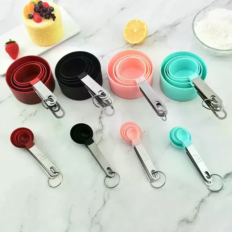 4/8PCS/Set Plastic Multi Purpose Measuring Cup Measuring Spoon Stainless Steel Handle With Graduated Measuring Baking Tools