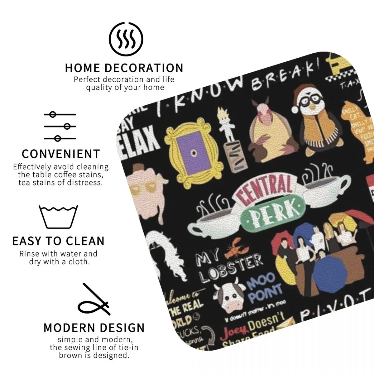 Unisex Funny Friends Collage Coasters Kitchen Placemats Non-slip Insulation Cup Coffee Mats For Decor  Pads Set of 4