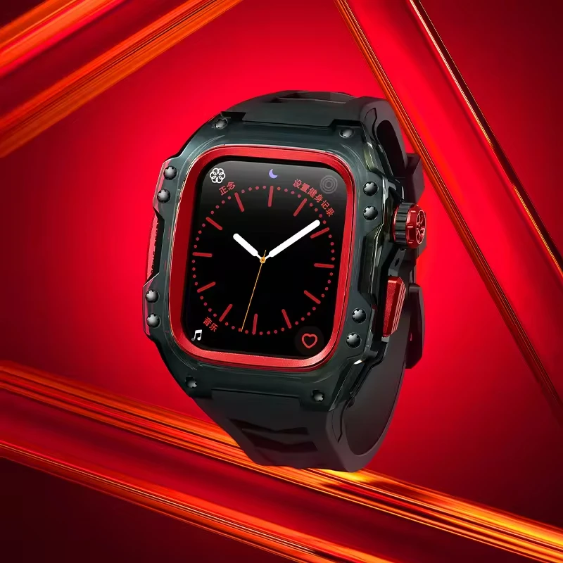 Best Selling Transparent Case Strap For Apple Watch Band 45mm 44mm 9 8 7 6 5 Glacier Case Rubber Band for Iwatch Luxury Set