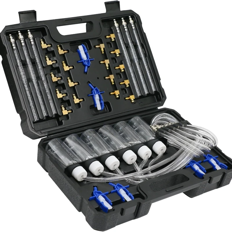 

6 Cylinder Diesel Injector Flow Meter Engine Injection Rail Test Kit with 24 Adapters