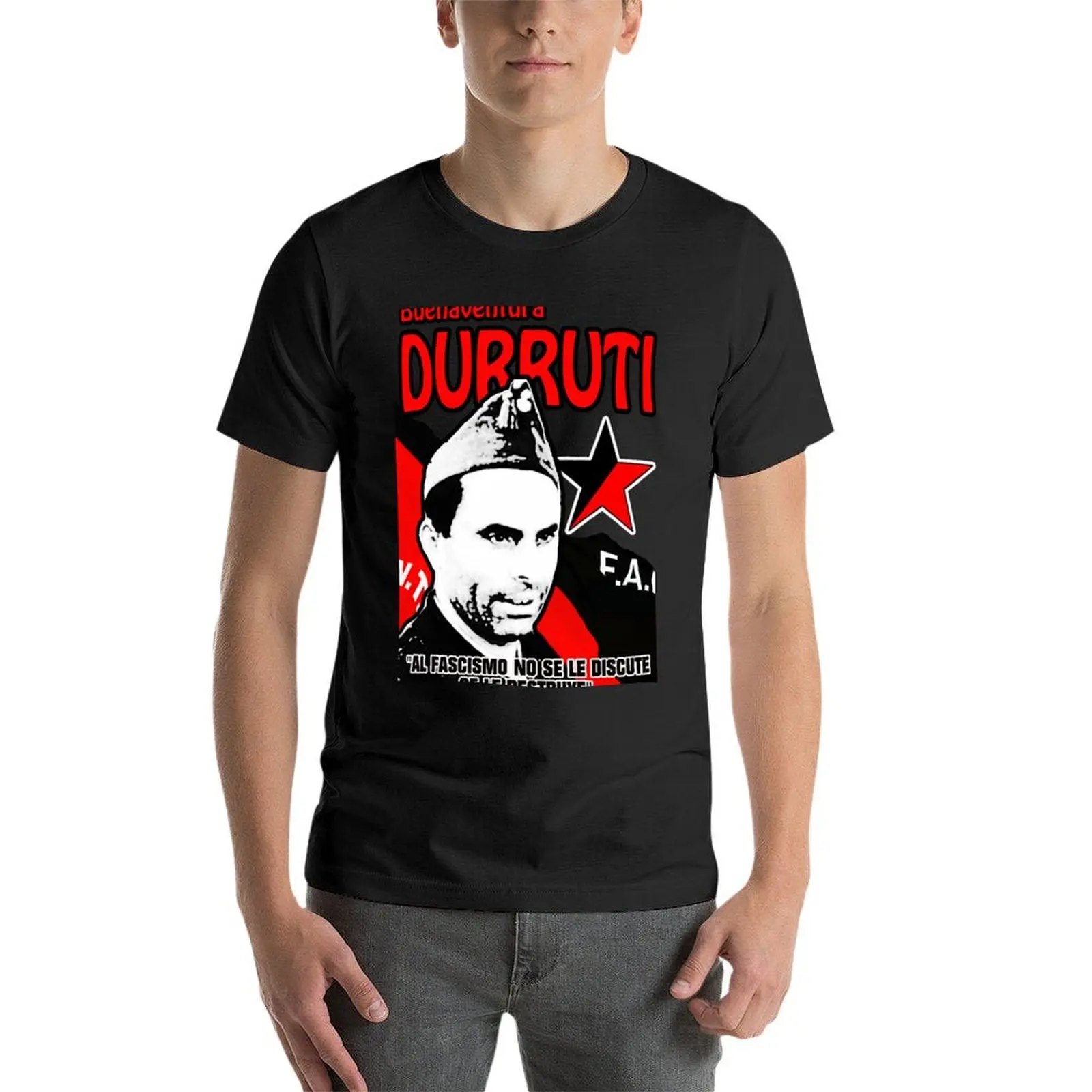 DURRUTI CNT/FAI T-Shirt anime clothes hippie clothes black t-shirts for men