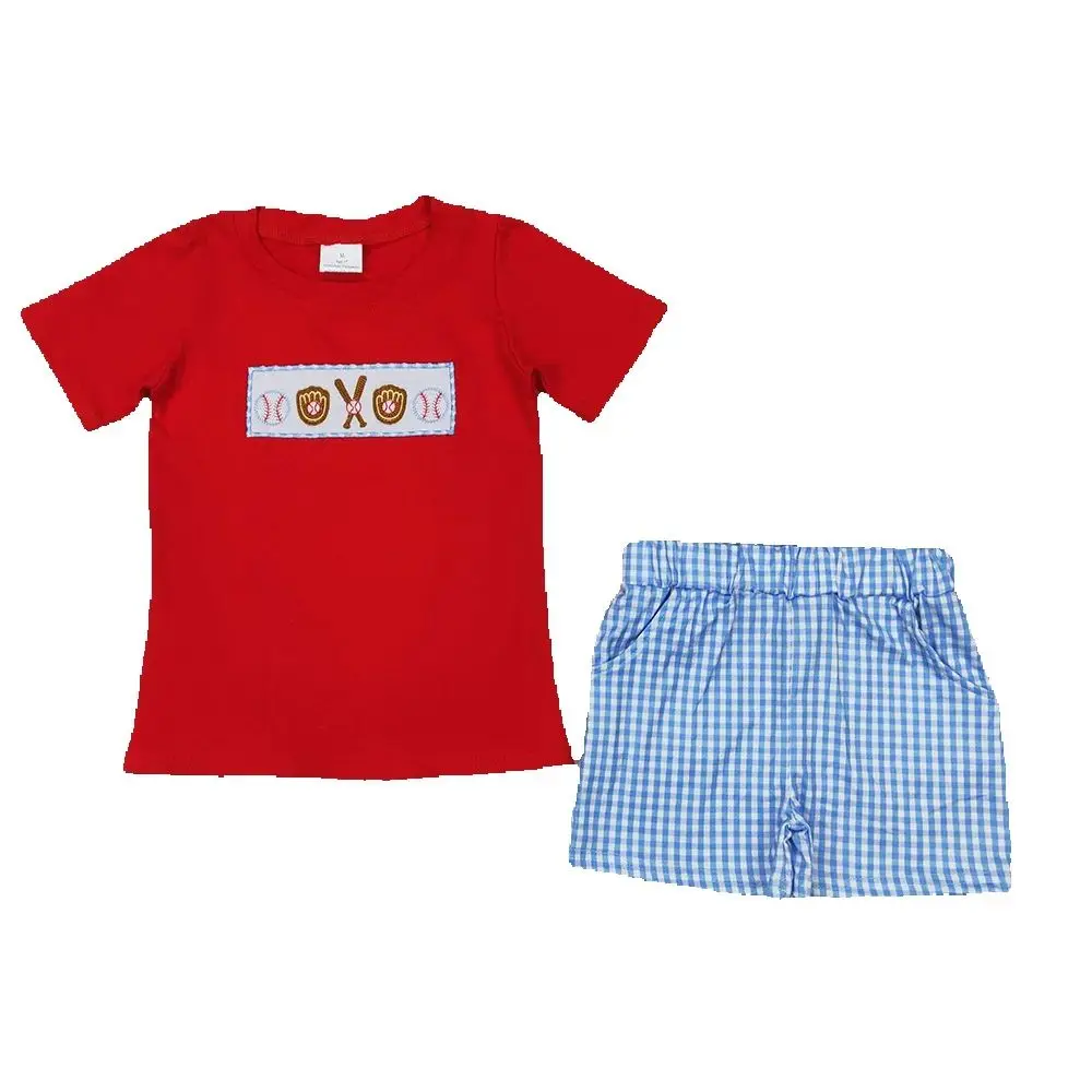 

Embroidery Baby Boys Red Baseball Top Shorts Clothes Sets
