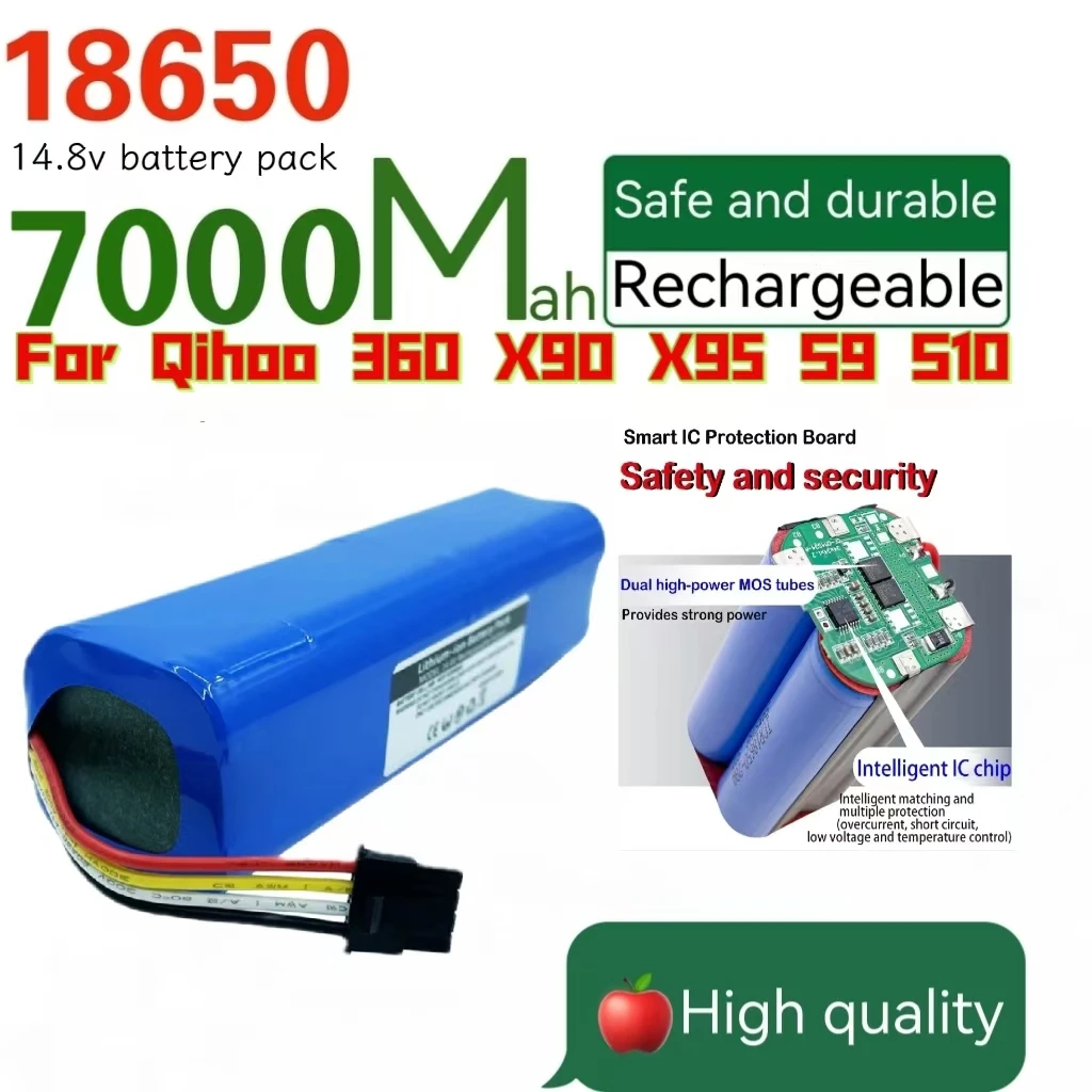 18650 battery pack 14.4v battery 14.8V lithium battery Replacement batterie 7000mAh  for Qihoo 360 X90 X95 S9 S10 sweeping robot