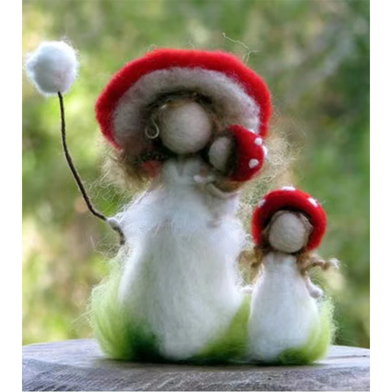 

Handmade Wool Felt DIY Material Kit Mushroom Mom And Baby Dolls Love Gift Crafts Kit Sewing Doll Making Kit from Sichuan