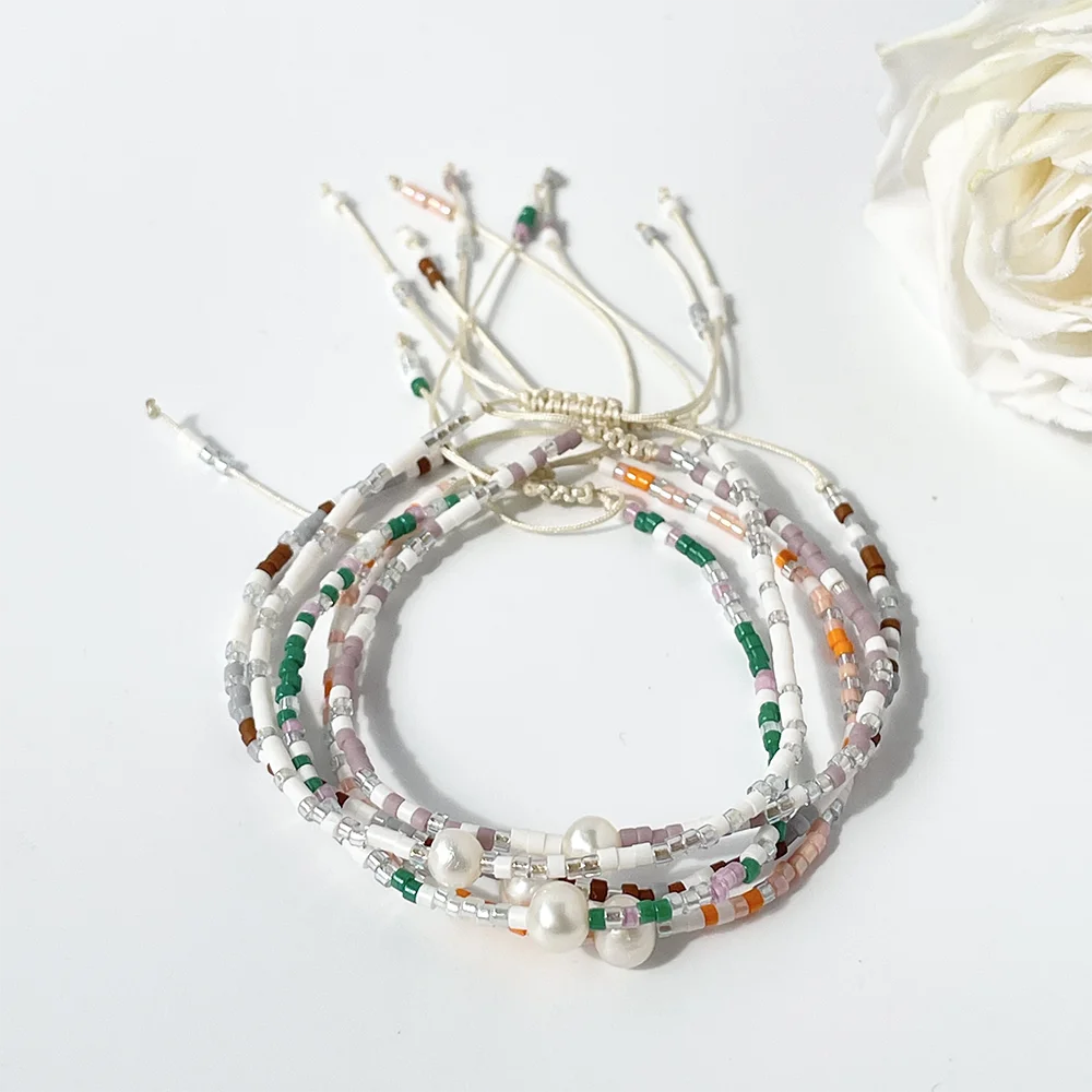 Niche Japanese Imported Women's Bracelet, Couple's Bracelet, Miyuki Glass Seed Beads, Ultra-Fine Stackable Bracelet, Single Freshwater Pearl Bracelet for Students