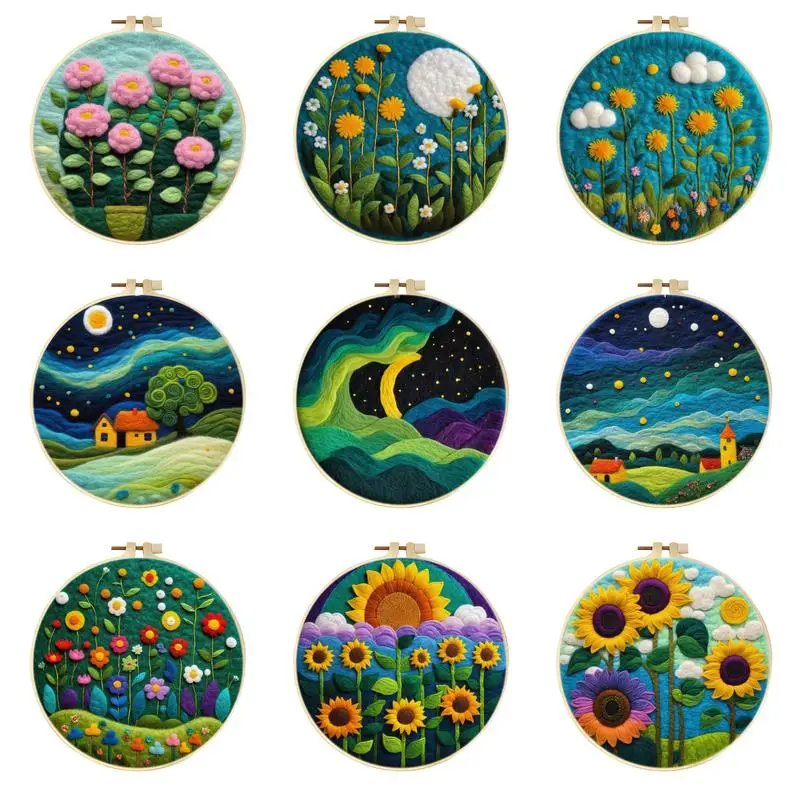 

Pink Flowers Felt Starter Kits For Adults Diy Wool Felting Painting Beginners Kit Embroidery Frame Wool Needlework Crafts