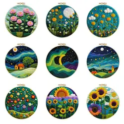 Pink Flowers Felt Starter Kits For Adults Diy Wool Felting Painting Beginners Kit Embroidery Frame Wool Needlework Crafts