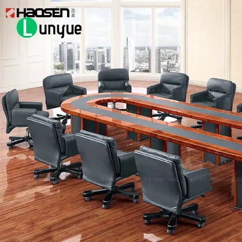 Classic Reddish Brown Conference Table and Chairs Set High Quality Large 11 Person Meeting Desk for Office Business Furniture