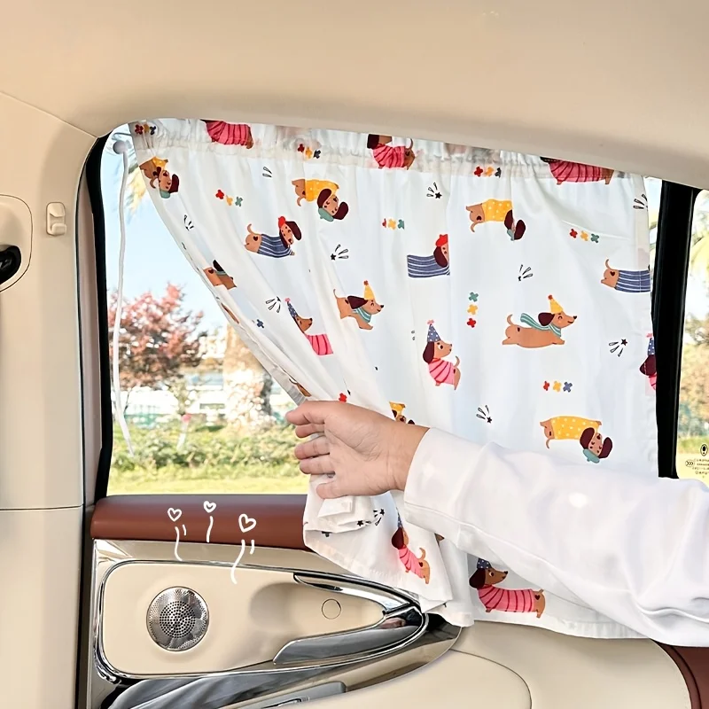 Cartoon Pattern Car Window Curtain Sun Shade, Universal Reversible UV & Heat Blocker, Must-Have Car Interior Accessory view 4