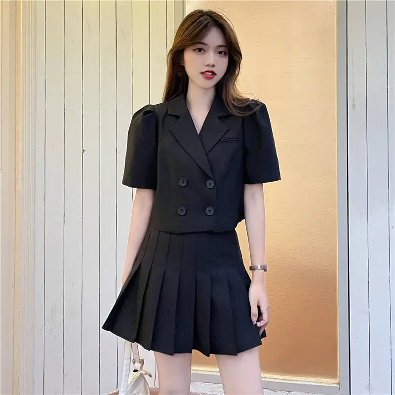Conjunto de Blazer y Falda plisada para mujer, Blazer de manga larga para oficina, falda de dos piezas de Color sólido, traje de negocios independiente, 2021