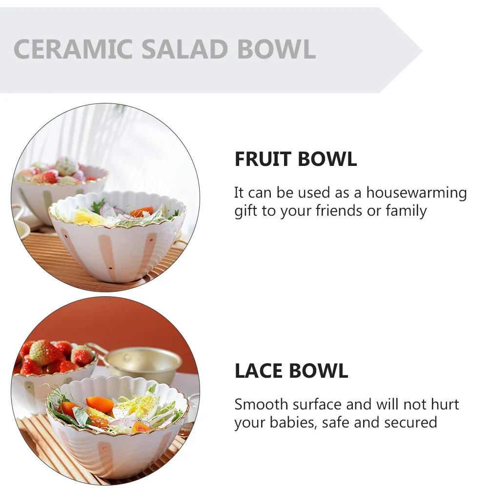 

1Pcs Ceramic Lace Fruit Bowl Salad Dessert Bowl Smooth Surface Safe for Babies Portable Home Kitchen Use