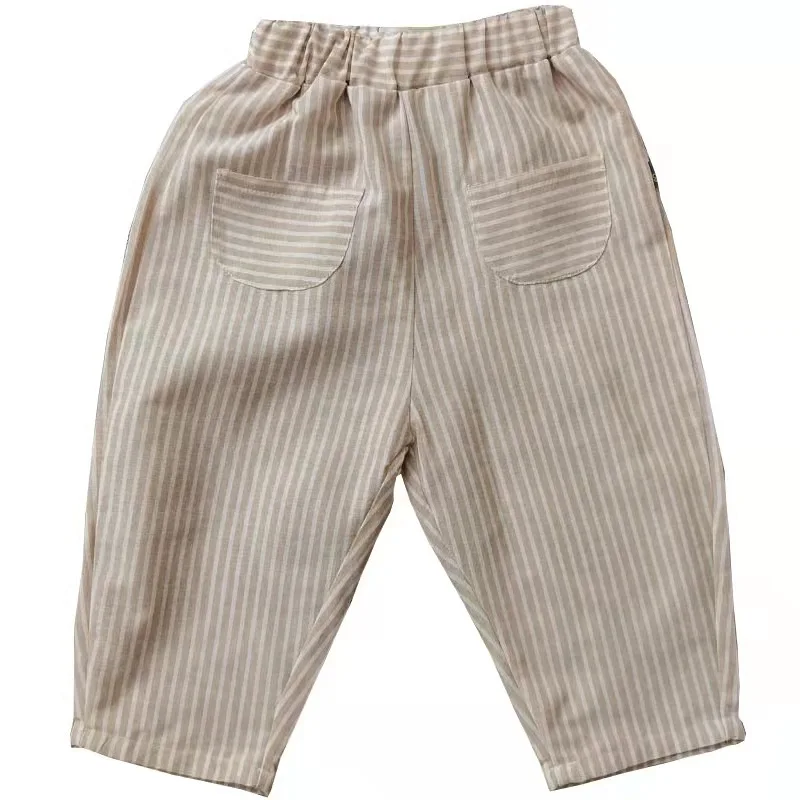 Kids Pants New 2024 Autumn Striped Baggy Fashion Korean Wide Leg Simple Style image 5
