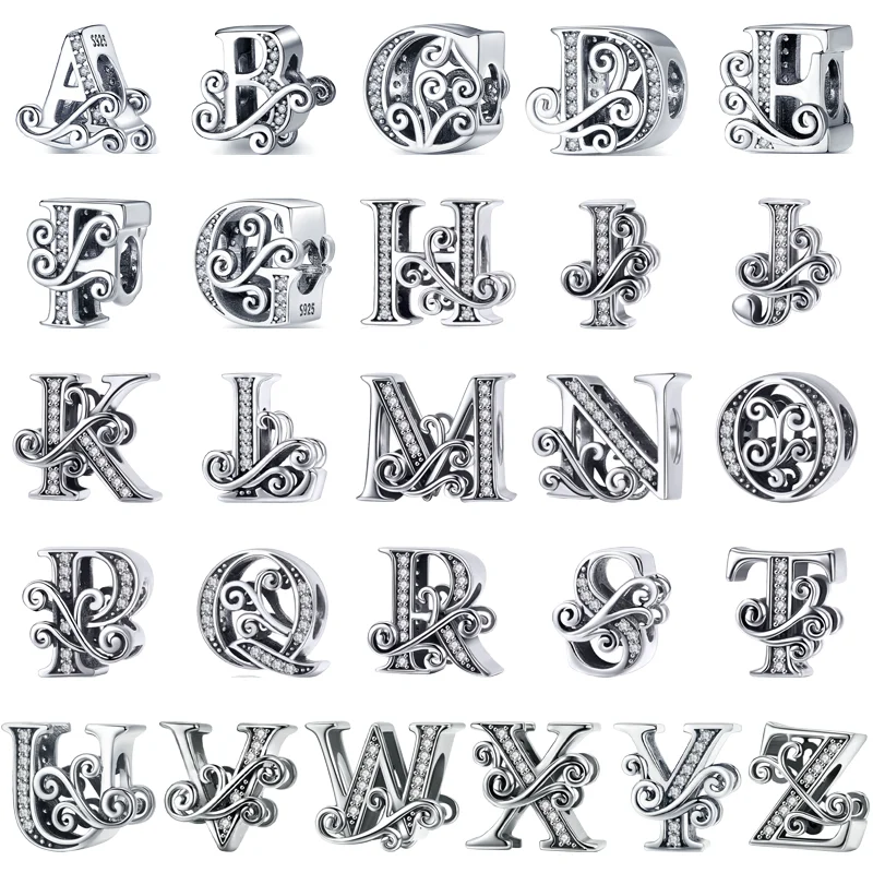 925 Sterling Silver Original Design English Capital Letter A-Z Alphabet DIY Beads Fit Pandora Charms Bracelet Fine Women Jewelry